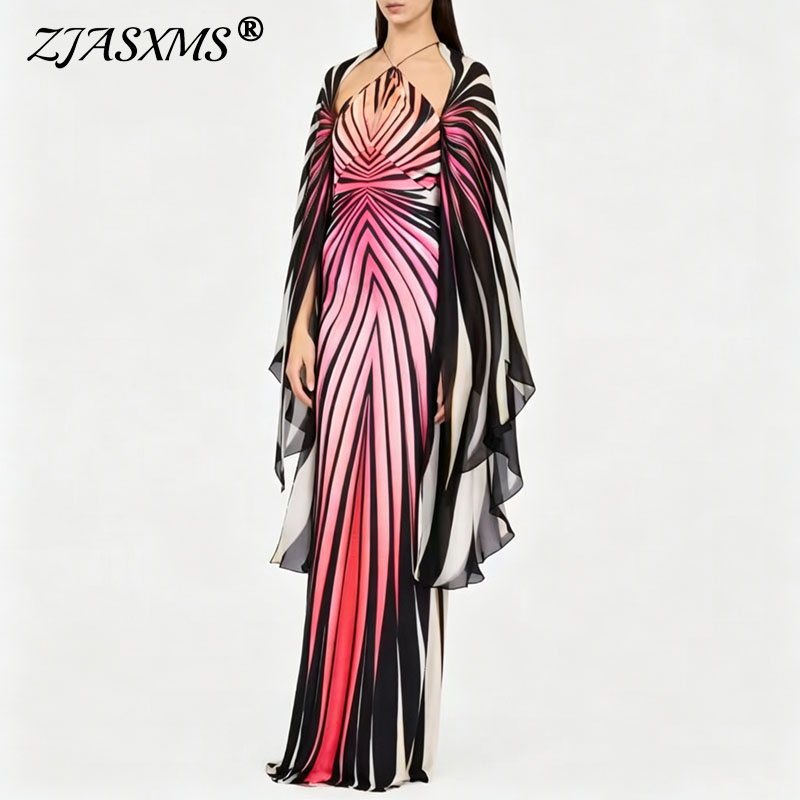 Maxi Dress Halter - Women Striped Print Maxi Dress Halter