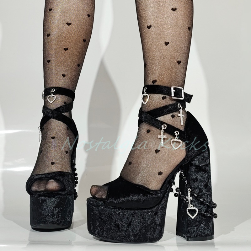 Gothic Black Velvet Platform H - огляд і ціна Sandal Strappy Heeled