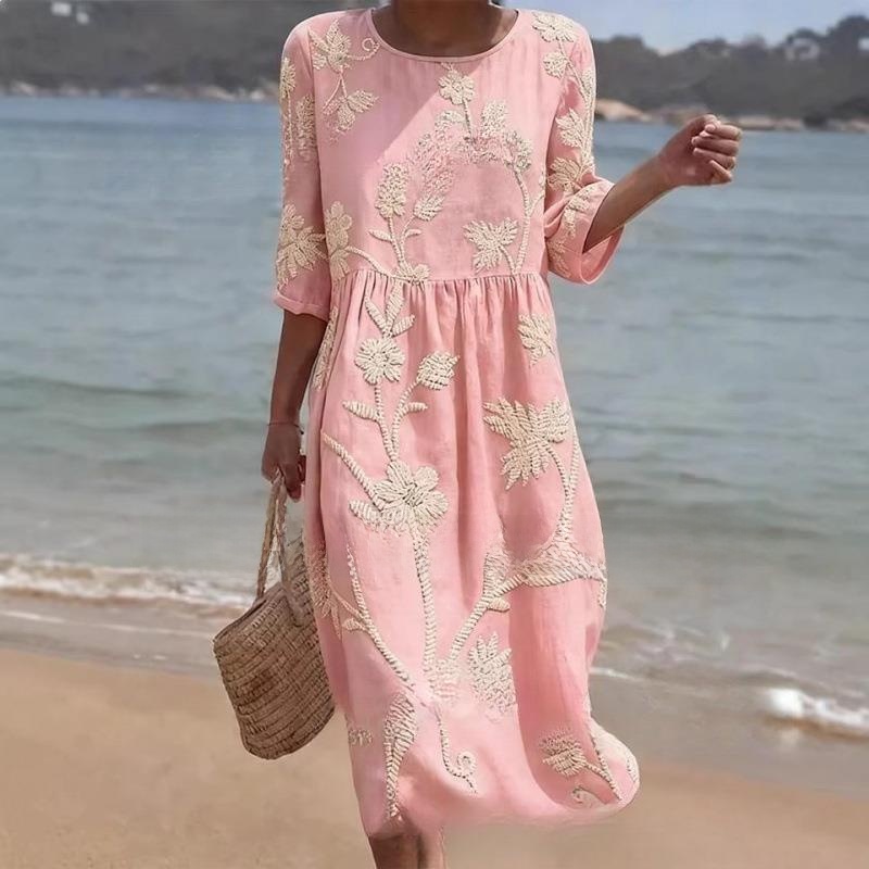 Long Printed round Neck Dress  - огляд і ціна Midi Skirt Floral