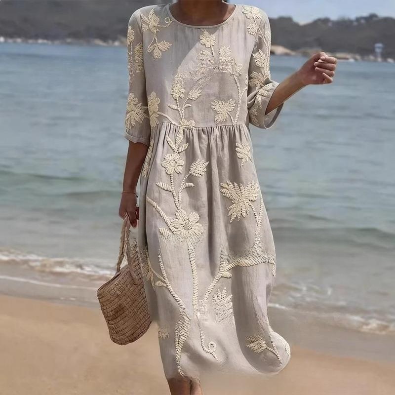 Long Printed round Neck Dress  - огляд і ціна Midi Skirt Floral