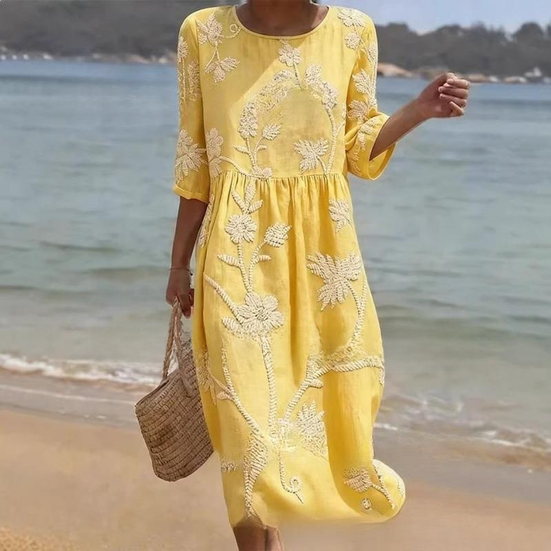 Long Printed round Neck Dress  - огляд і ціна Midi Skirt Floral