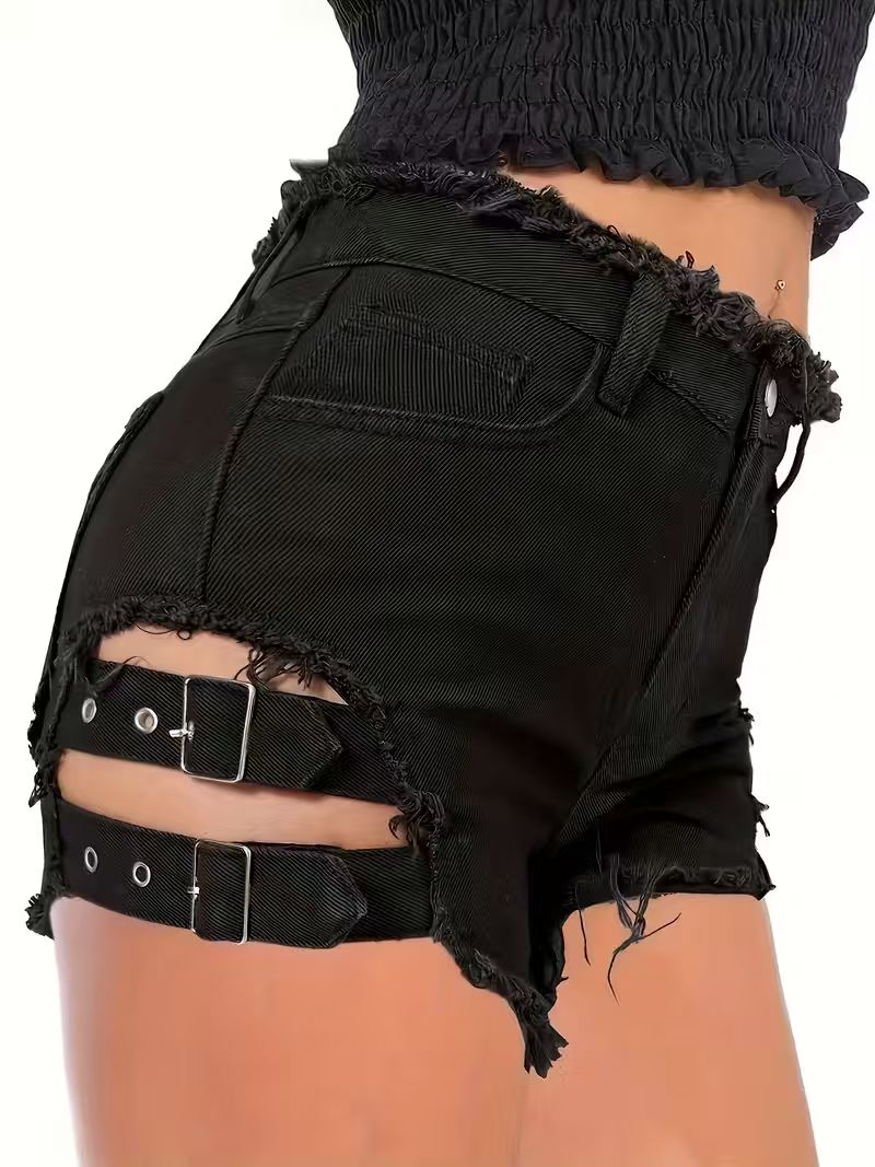 Women's Black Denim Shorts Low - огляд і ціна Shorts Denim Frayed