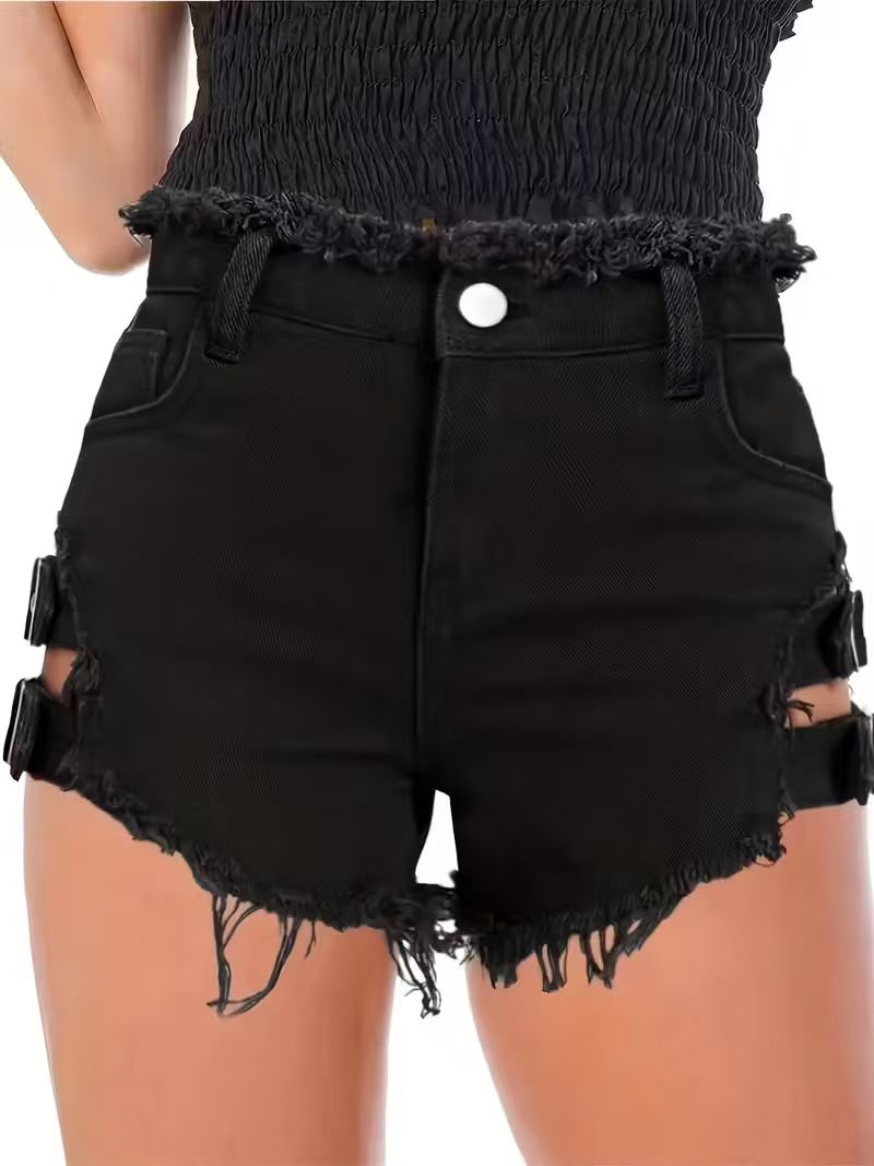 Women's Black Denim Shorts Low - огляд і ціна Shorts Denim Frayed