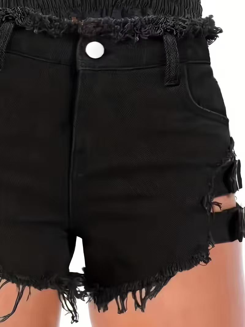 Women's Black Denim Shorts Low - огляд і ціна Shorts Denim Frayed