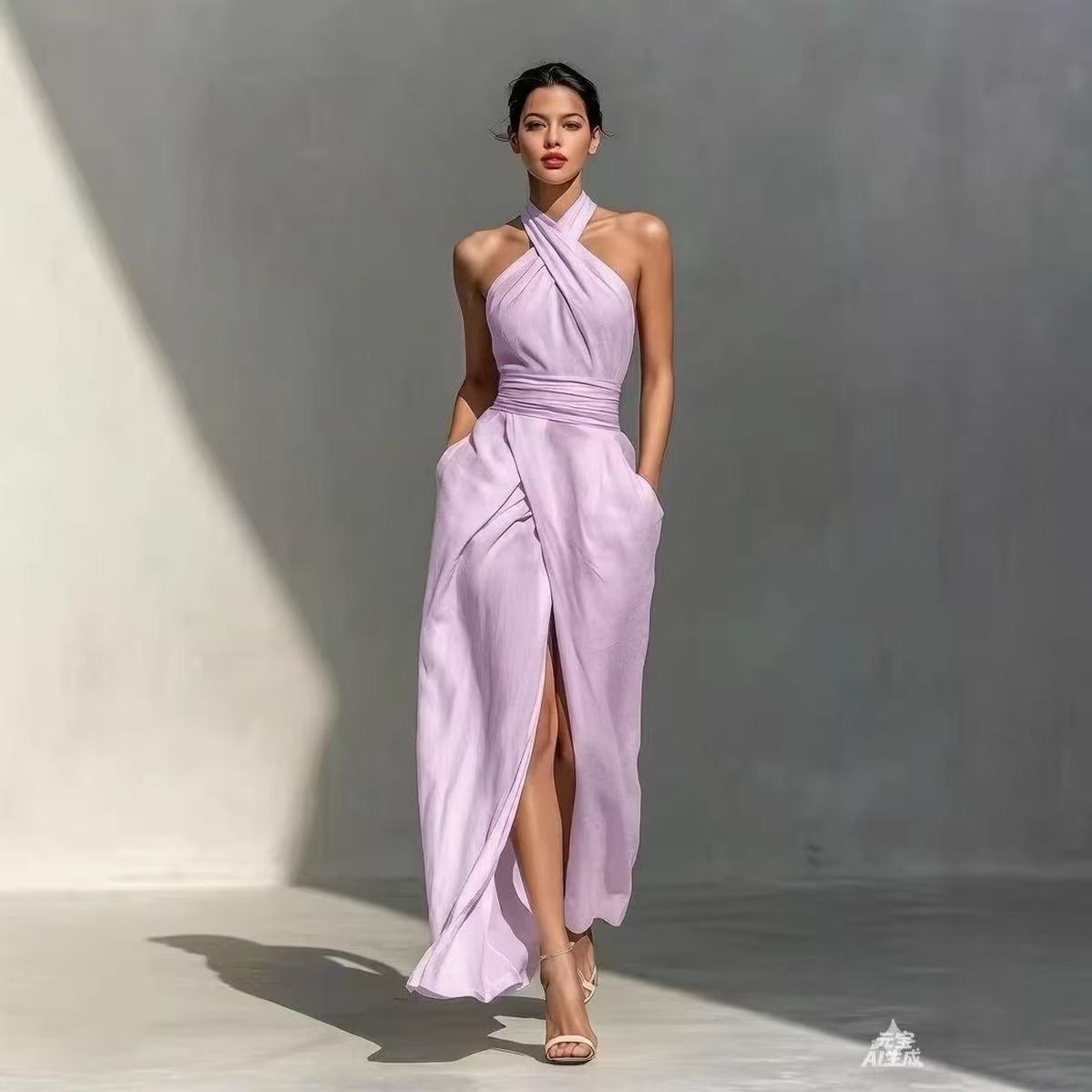 Chic Solid Front Split Boho Lo - огляд і ціна Maxi Dress Halter