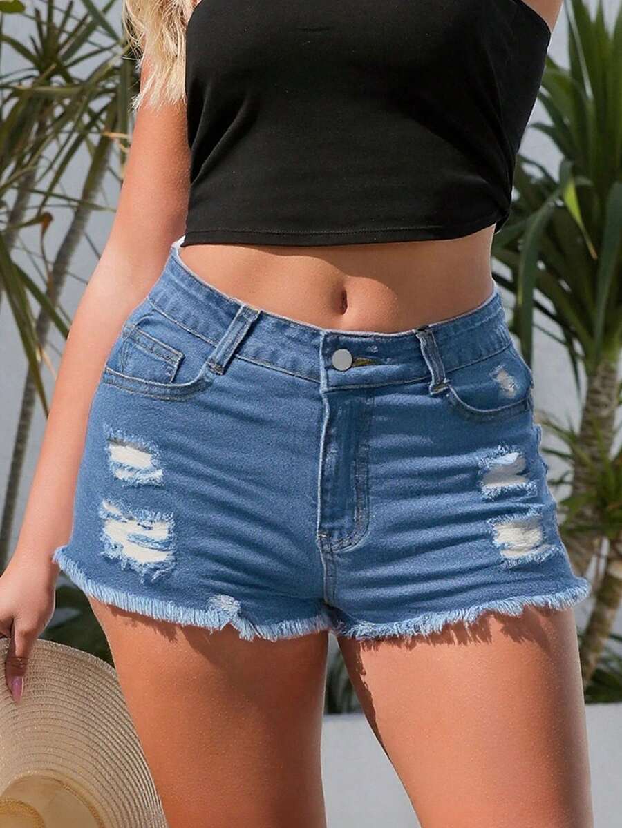 Women Denim Shorts With Pocket - огляд і ціна Shorts Denim Frayed